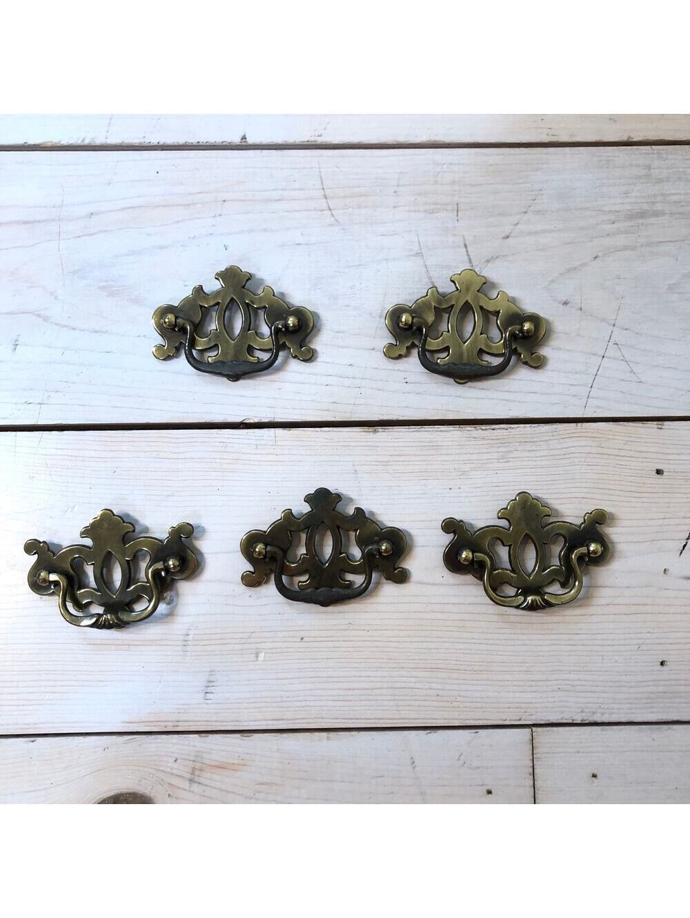 KBC Vintage 1995 Chippendale Style Brass Dresser Drawer Pulls Set of 5